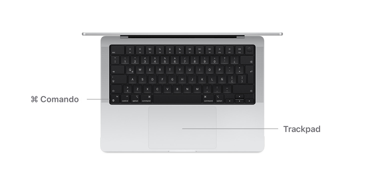 Vista del escritorio de la tecla Comando y el trackpad de una MacBook Air con chip M4.