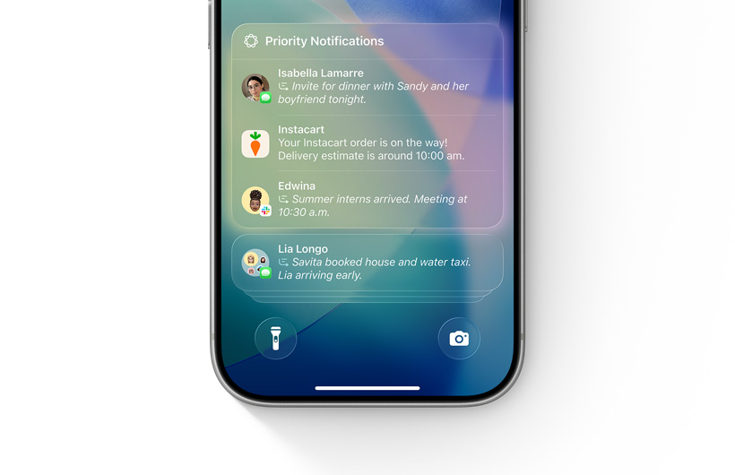 قائمة إشعارات على iPhone تميّز الإشعارات ذات الأولوية في أعلى الحزمة المكدسة