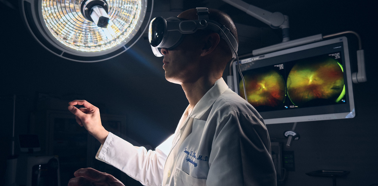 A surgeon wearing Apple Vision Pro in the operating room.
