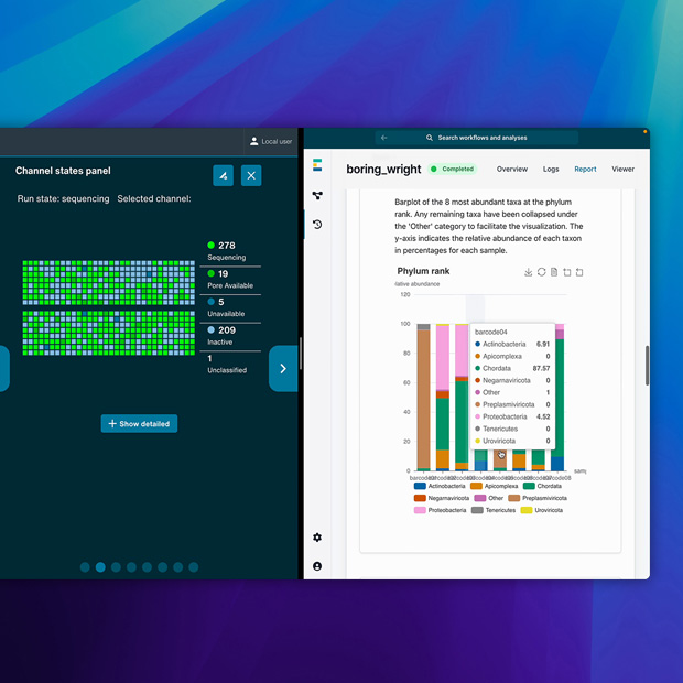 画面にOxford Nanoporeアプリが表示されている