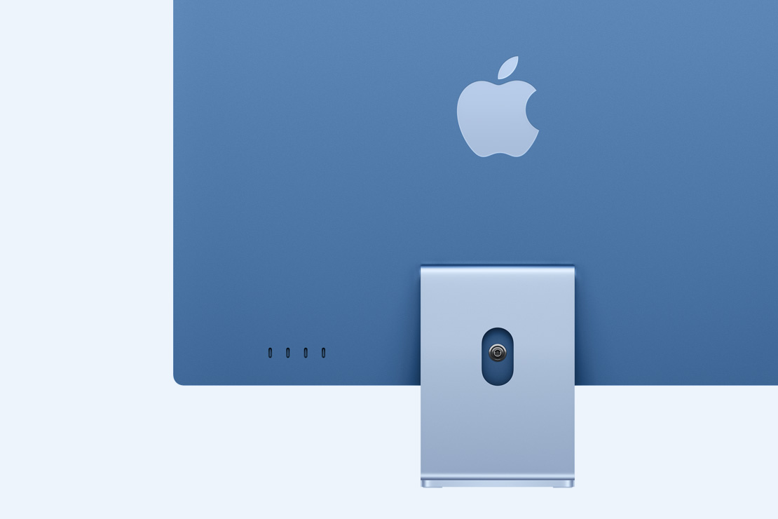 藍色 iMac 背面圖,突顯 4 個 USB-C 埠