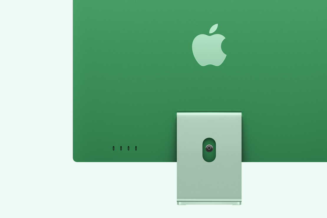 綠色 iMac 背面圖,突顯 4 個 USB-C 埠