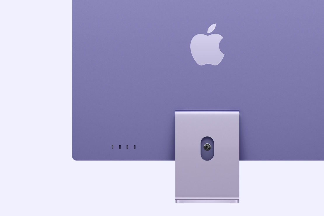 紫色 iMac 背面圖,突顯 4 個 USB-C 埠