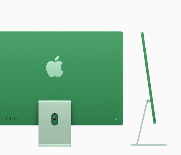 綠色 iMac 背面圖,突顯 4 個 USB-C 埠