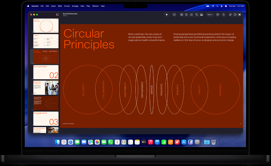Pantalla de un MacBook Pro en la que se está elaborando un Keynote para una cumbre de negocios