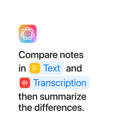 文字顯示「Compare notes in Text and Transcription then summarize the differences.」當中的「Text」和「Transcription」以藍色標示,就似在捷徑 app 上出現的模樣