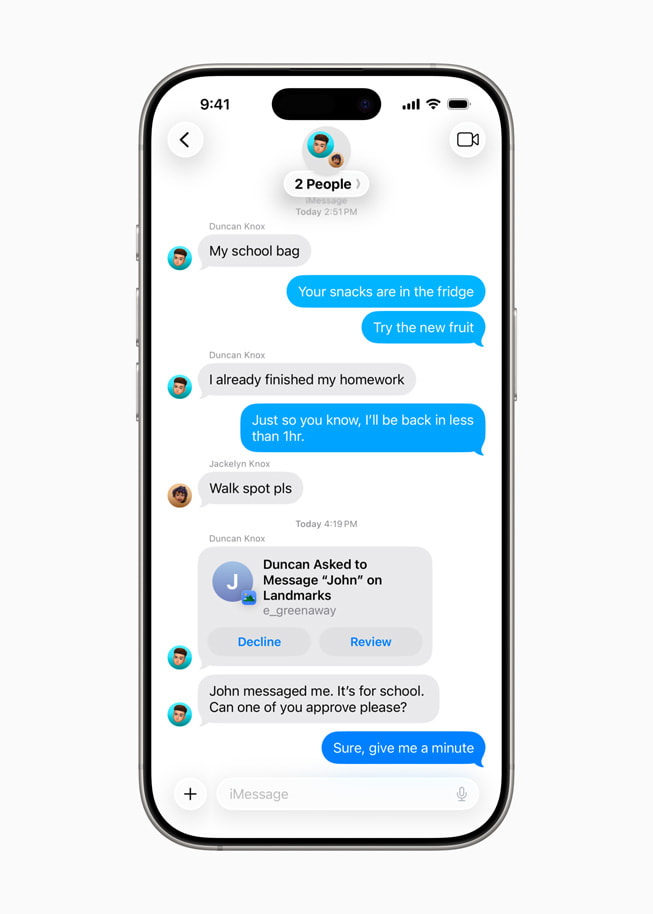 Communication Limits are shown in a Messages conversation on iPhone 16 Pro.