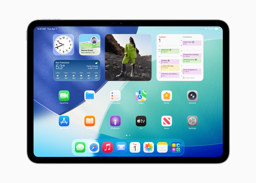 La nouvelle expérience de l’écran d’accueil d’iPadOS 26 avec Liquid Glass.