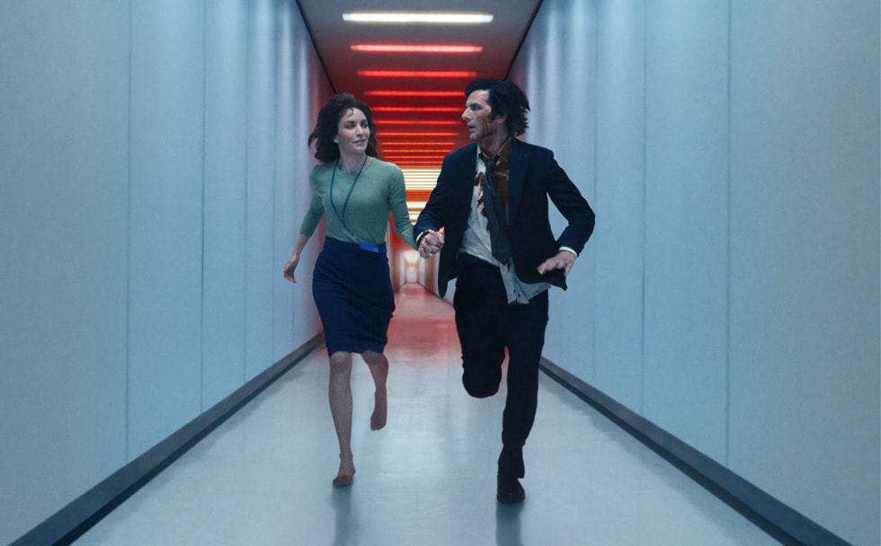 A still from Apple TV+ series “Severance” featuring actors Britt Lower and Adam Scott.