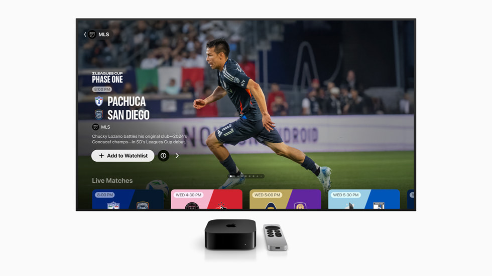 聯盟盃賽事資訊畫面,顯示於 Apple TV 的 MLS 季票介面上。