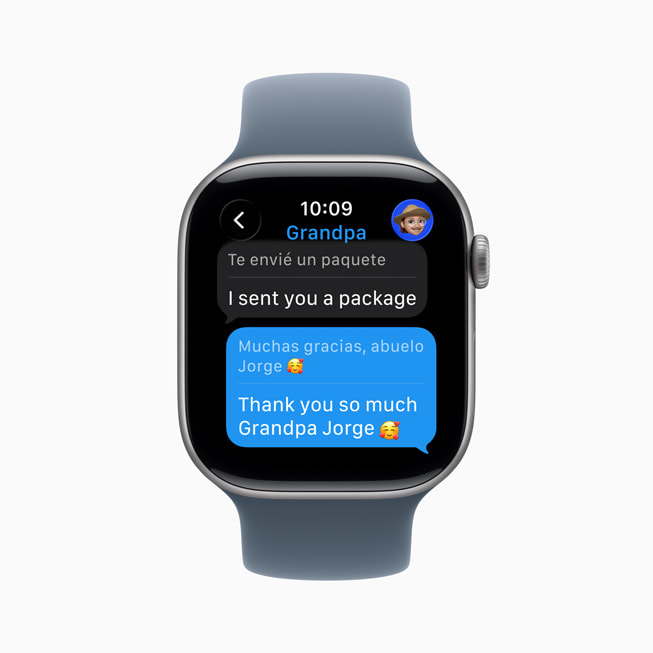 Apple Watch Series 11 shows text messages being translated.