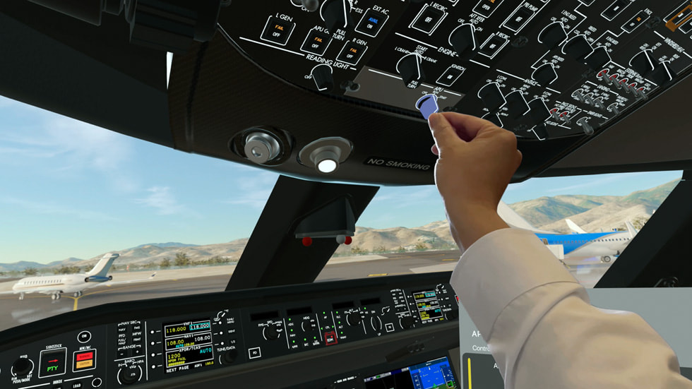 An image of CAE using Apple Vision Pro for a flight training simulation.