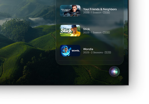 Ein Flachbildfernseher mit einer Liste von Apple TV+ Filmen und Serien