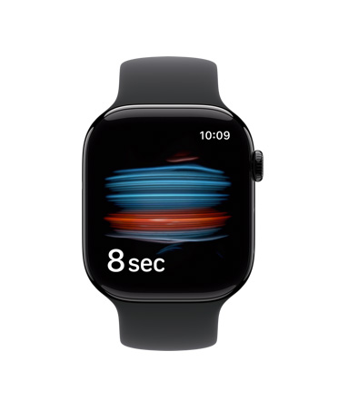Apple Watch Series 11, boîtier en aluminium, noir de jais poli, app Santé en train de mesurer le taux d’oxygène sanguin, Bracelet Sport, noir
