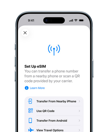 На iPhone Air, вид спереду, використовується функція «Налаштувати стільниковий звʼязок» для легкого перенесення номера телефону на картку eSIM